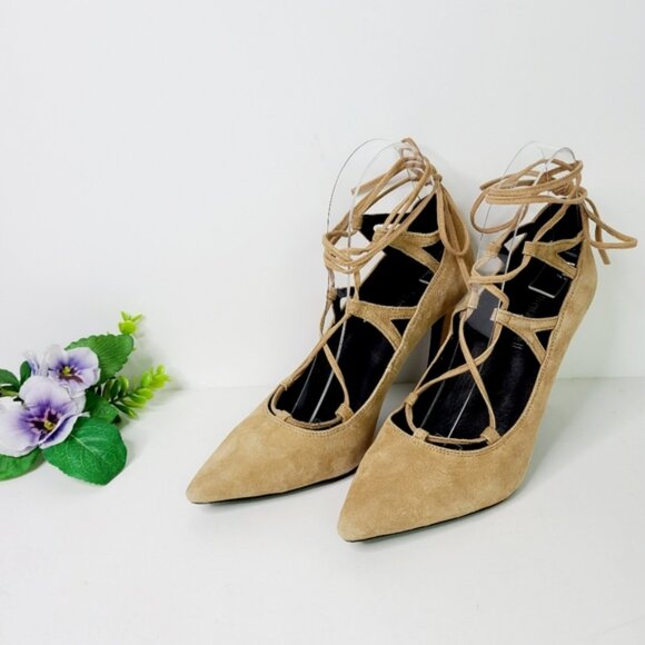 Jeffrey Campbell Camel Tan Brielle Tan Suede Lace-Up Heels - Picture 4 of 12